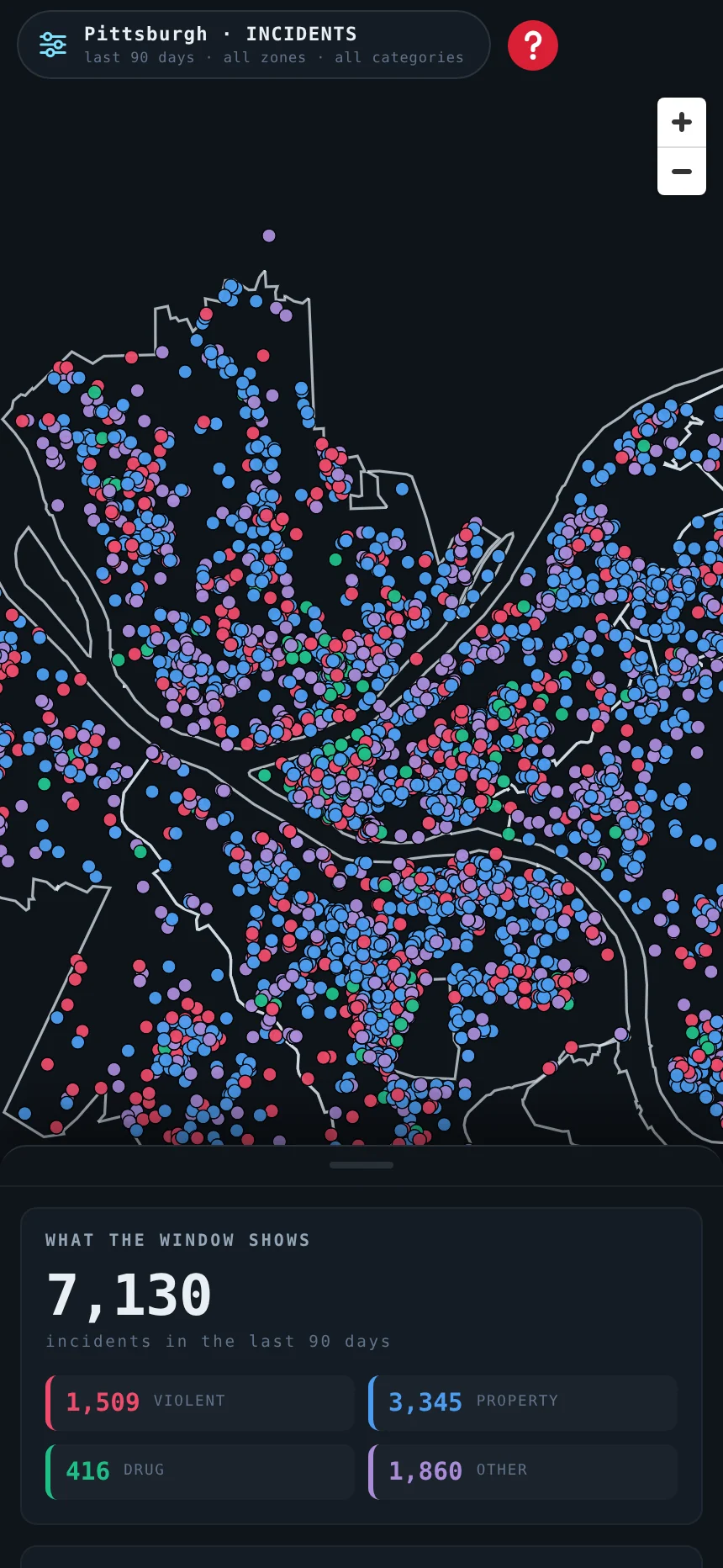 PatrolDesk on a phone: the map fills the screen